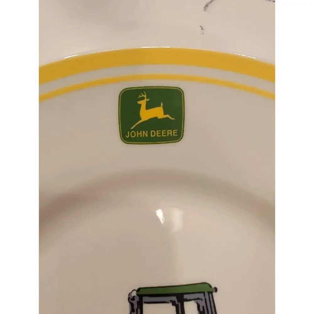 John Deere Ceramic Plates Set of 2 Gibson Tractor Dinner Salad Plate Bowl Bundle